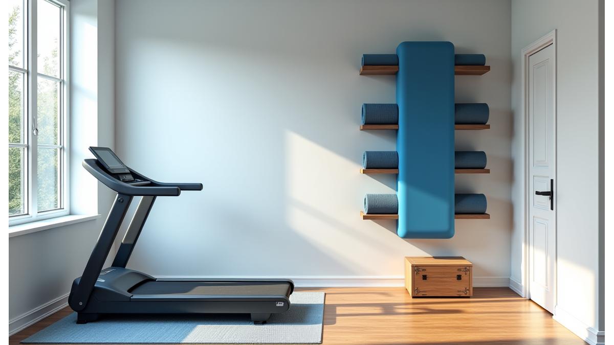Renovated apartment living room converted into a modern home gym after renovation